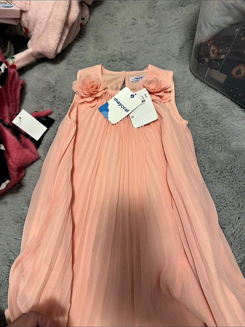 Mayoral Pleated Dress with Floral Appliques Pleated Floral-Collar Dress in Pink